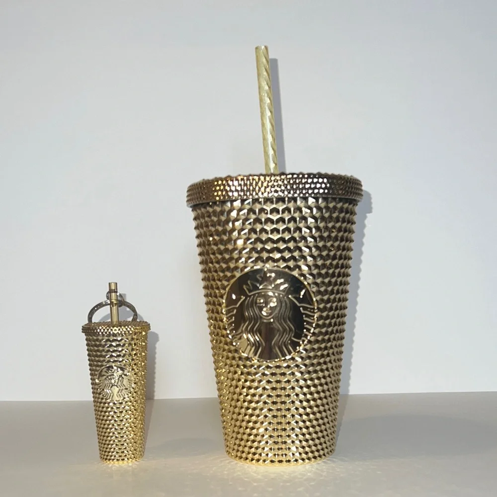 Starbucks Gold Studded Tumbler 16oz Grande Cup & Matching Bling Keychain NWT⁠